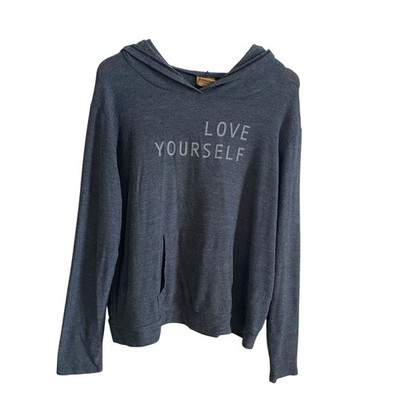 good hYOUman Love Yourself Gray Long Sleeve Hooded Shirt Size M/L