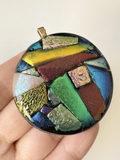 Handcrafted fused dichroic art glass Pendant Rainbow Color Large