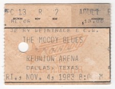 Moody Blues Stevie Ray Vaughan 11/4/83 Dallas TX Reunion Arena Ticket Stub SRV