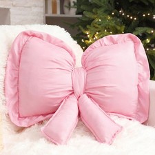 Pink Bow Pillow Large Decorative Soft Pillow 18 x 16 Inch Coquette Bow Room D...