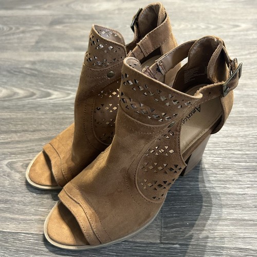 American Eagle offene Zehenpartie Blockabsatz Größe 7 ausgeschnittene Schnallen-Booties hellbraun - Bild 2 von 20