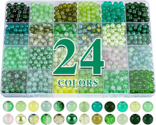 1200PCS 6mm Glass Beads Kit for Jewelry Making - 24 Assorted Green Colors