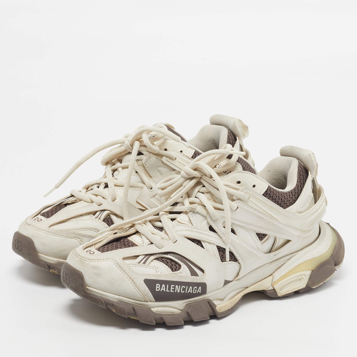 Balenciaga Track Size 39 WhiteBrown Faux Leather and Mesh Lace Up