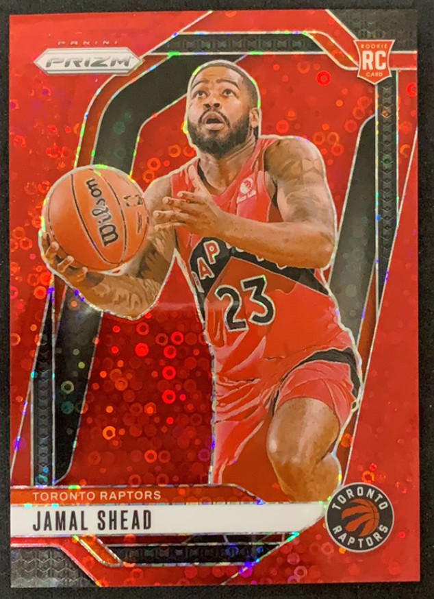 Jamal Shead 2024-25 Panini Prizm 049/100 Red Sparkle RC Raptors #241