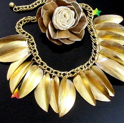 VTG RARE RUNWAY NAPIER 18'' GP Book Piece ''WILLOW'' LEAF NECKLACE 1955 Bertolli