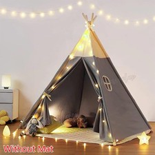160CM Large Kids Play Tent Canvas Teepee Indian Wood Child In/Outdoor Play House