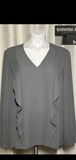 Banana Republic Womens Gray Ruffle-Trim Long Sleeve Blouse Medium