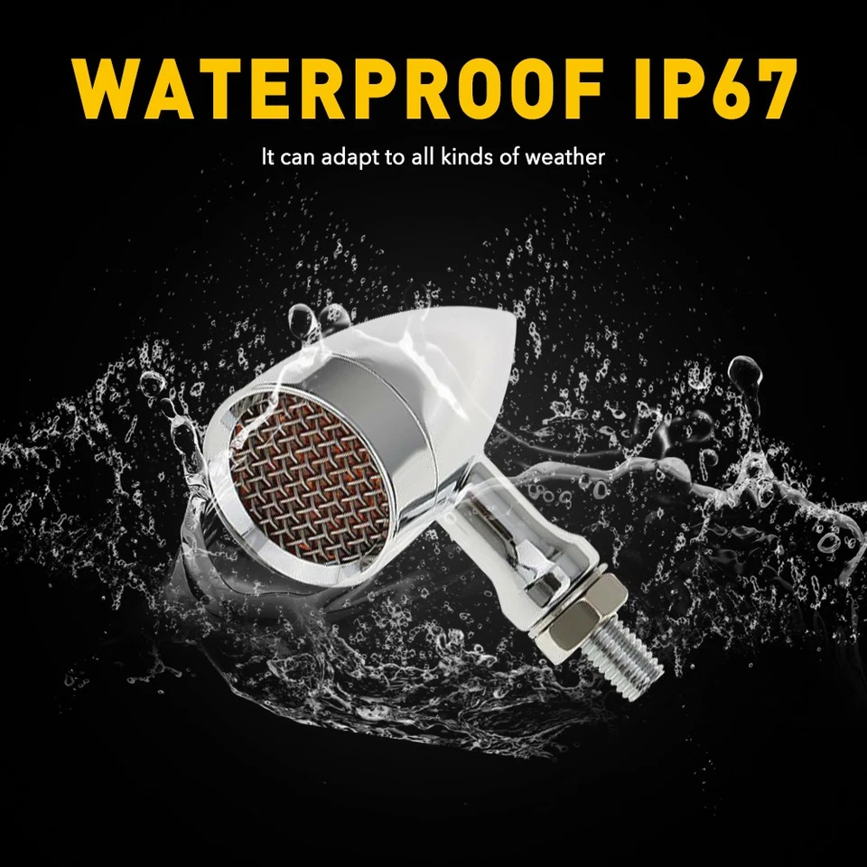 2x Luz de señal de giro LED ámbar cromado para motocicleta freno intermitente de bala universal Foto 4 de 4