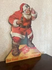 Vtg 1960'S COCA COLA CHRISTMAS STAND UP CARDBOARD SANTA Bottle STORE DISPLAY