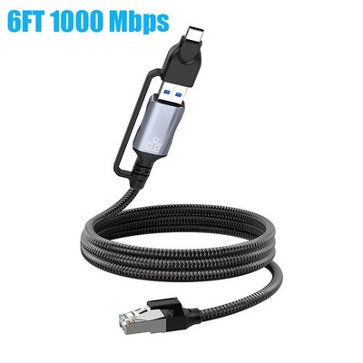 USB-C/USB-A to Ethernet Cable RJ45 / Gigabit 100/1000 Mbps LAN Network Cord US