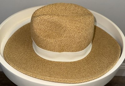 Toucan Hats Ivory Ribbon Woven Straw Wide Brim Sun Hat | eBay