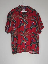 Paradise Found Hawaiian Shirt Red Parrots Bird Tropical Magnum PI Size XL Mens