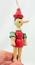 Pinocchio Christmas Ornament Wood Moveable Arms and Head 4-1/4  H Feri Vintage