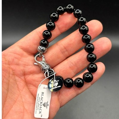 Blackjack BJS244BSO Men's Black Onyx Beaded Bracelet Stainless Steel NIBWT