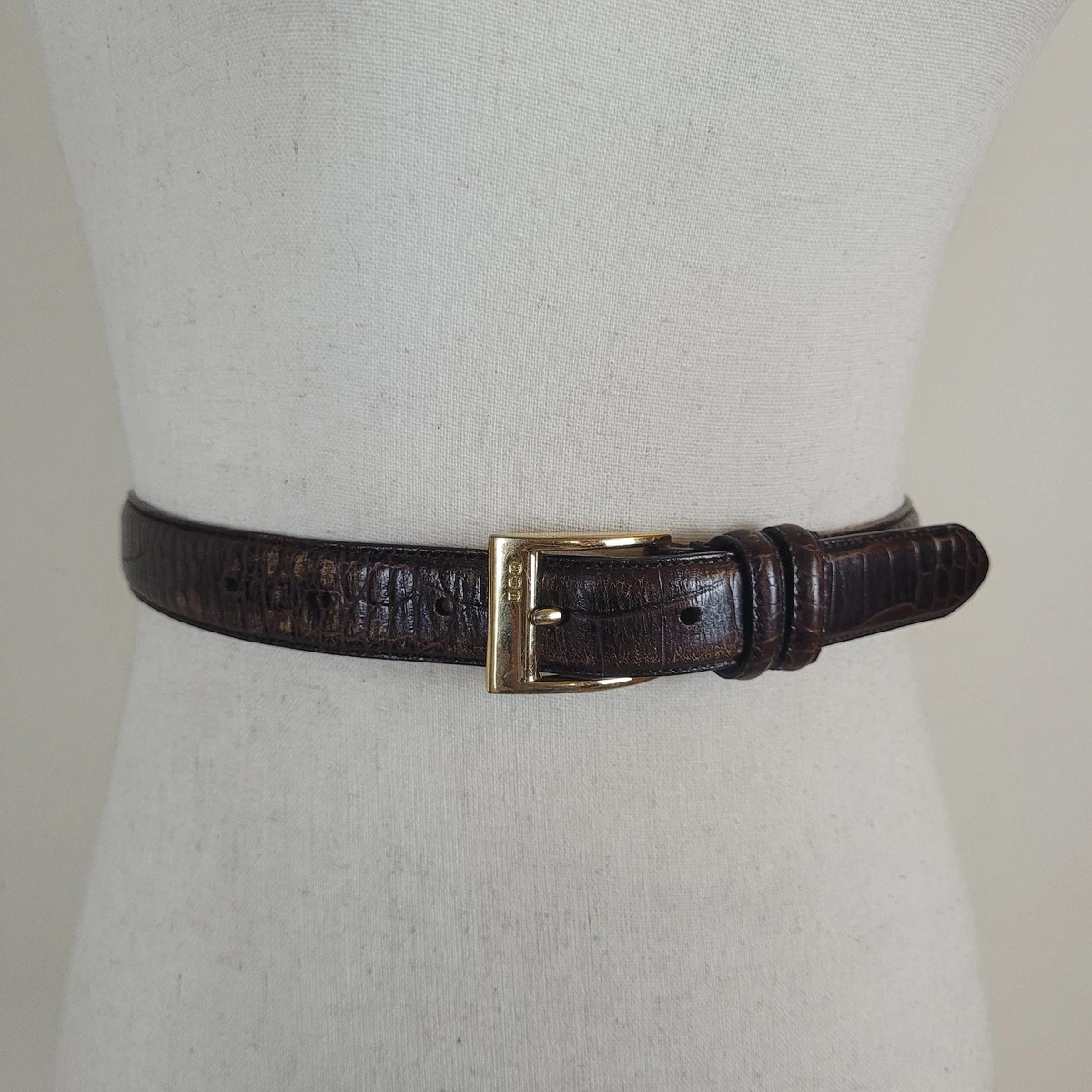Ralph Lauren Belt Medium Brown Croc Embossed Leather Gold 
