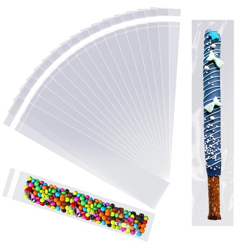 Long Self Adhesive Cellophane Bags 2x5" 200 Pcs Clear Cookie Candy Treat Rese...