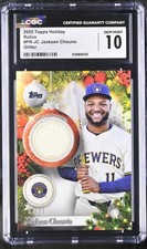 2025 Topps Holiday #PR-JC Jackson Chourio Relics Glitter Holiday CGC 10 #/99