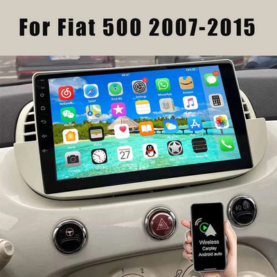9'' Android 15 CarPlay 2+64GB Autoradio GPS Navi WiFi RDS Für Fiat 500 2007-2015