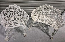 Vintage White Wrought Iron Bistro Set And Ben...