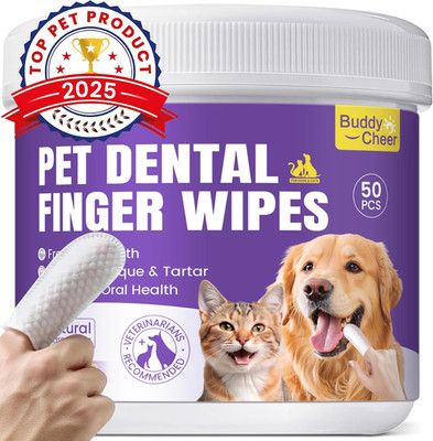 No-Rinse Dog Dental Care Wipes, Cat & Dog Tooth Brushing Kit, Dog Wipes for Pet