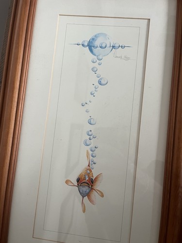 De colección Warwick Higgs Goldfish Pez “Hola” Enmarcado y Montado 52 x 30 cm Marco de Pino - Imagen 2 de 8