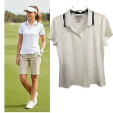Tommy Bahama Golf Polo Shirt Women's L White Navy Performance Athletic
