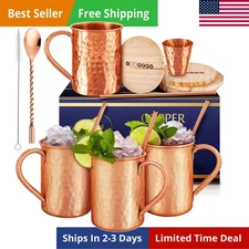 Gift Set Moscow Mule Mugs Set Of 4 16 oz Solid Cooper, 100% Pure Copper Cups ...