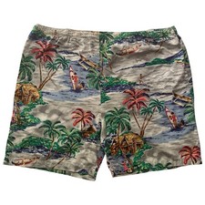 Nautica Swim Trunks XL Hawaiian Scenic Print Elastic Waist Cotton