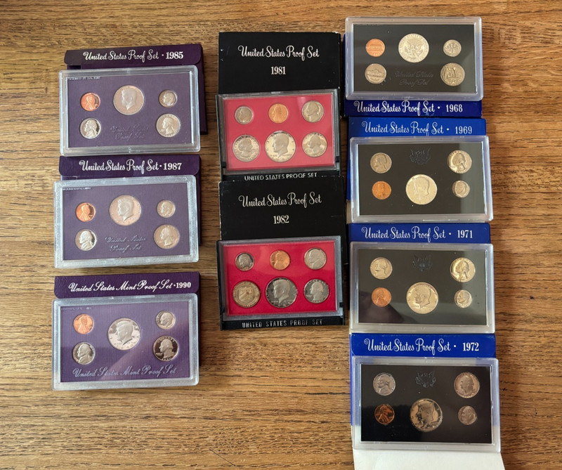 Nine United States 1960-90s Proof Sets Mint Condition