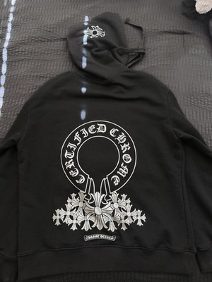 Chrome Hearts Black Pullover Hoodie XL White Logo Graphic Print Drawstring Hood