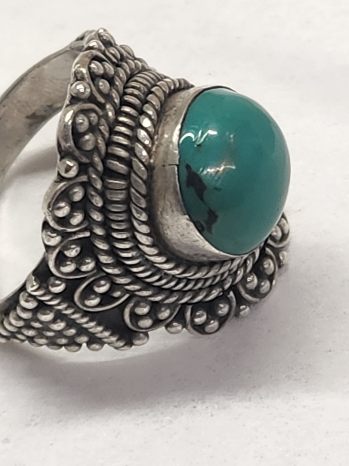 Silver Statement Ring Turquoise Cabochon Bezel Se… - image 5