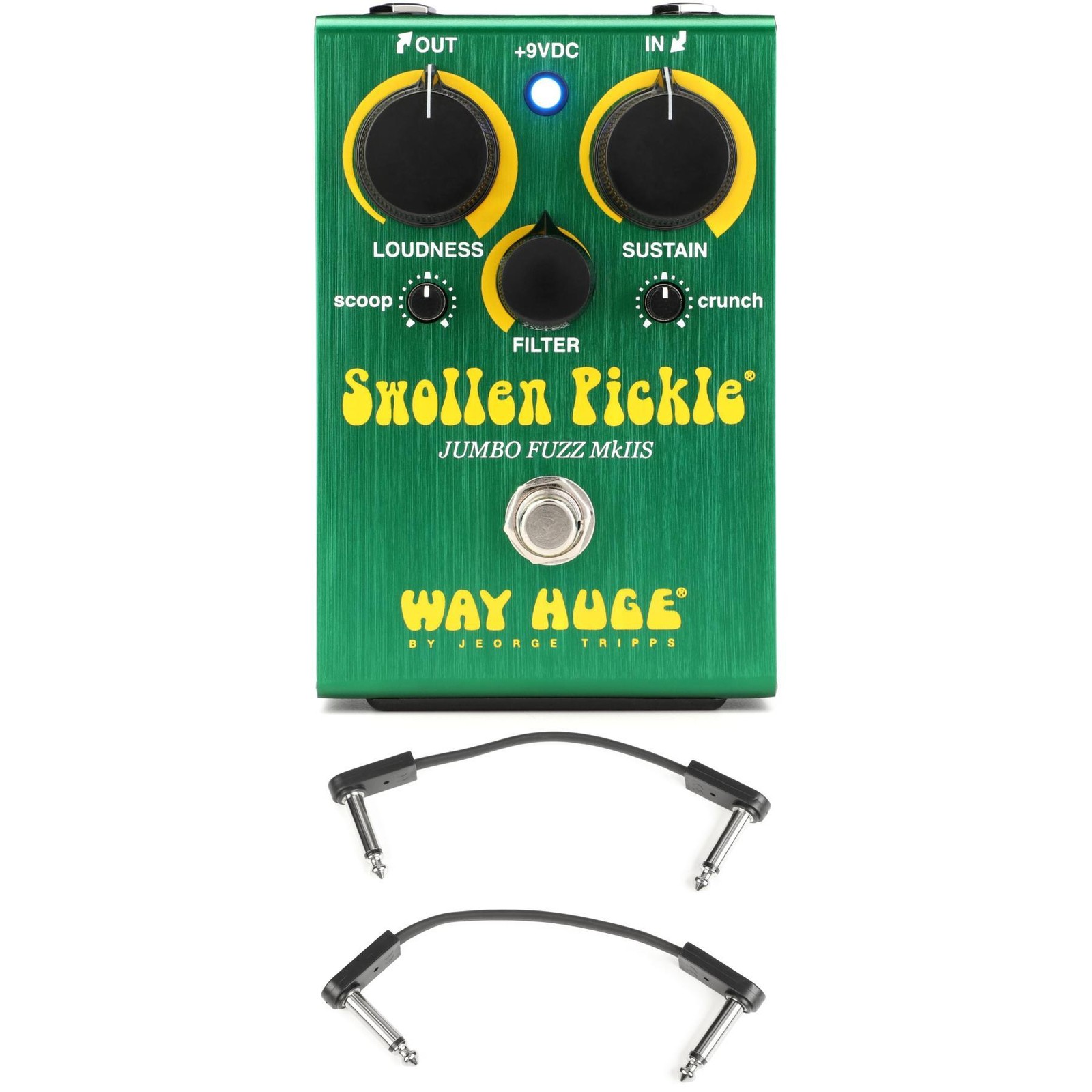 Огромная раздутая педаль Pickle MkIIs Jumbo Fuzz (маленькая) с соединительными кабелями EBS