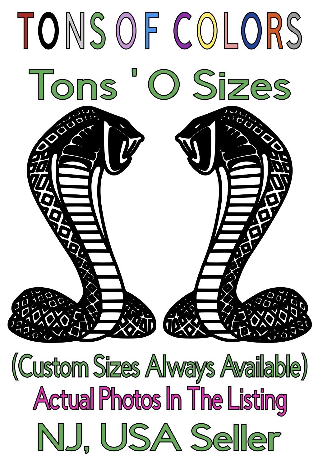 TWO Super Snake Cobra Die Cut Vinyl Decals (L/R Pair) Shelby Ford Mustang Bronco