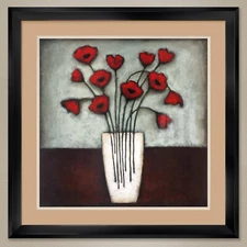 32W"x32H": INCANDESCENCE by EVE - VASED FLOWERS DOUBLE MATTE, GLASS & FRAME
