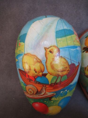 Vintage Germany Paper Mache 4 Nesting Easter Eggs Ducks Bunny Pansy dl - Picture 2 of 9