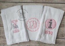Set of 3 Personalized Burp Cloths - Pink Embroidered Burp Cloth Set - Monogram