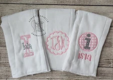 Set of 3 Personalized Burp Cloths - Pink Embroidered Burp Cloth Set - Monogram