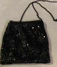 SMALL SEQUIN ZIP PURSE EVENING BAG JET BLACK GLITTERING FOR PROM FORMAL EVENT