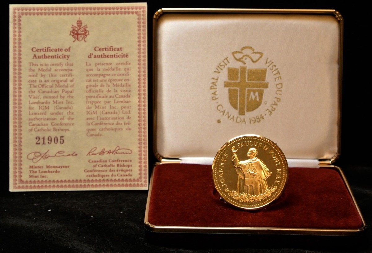 ペテンシー 1984 OFFICIAL MEDAL of the CANADIAN PAPAL VISIT - Gold Plated w