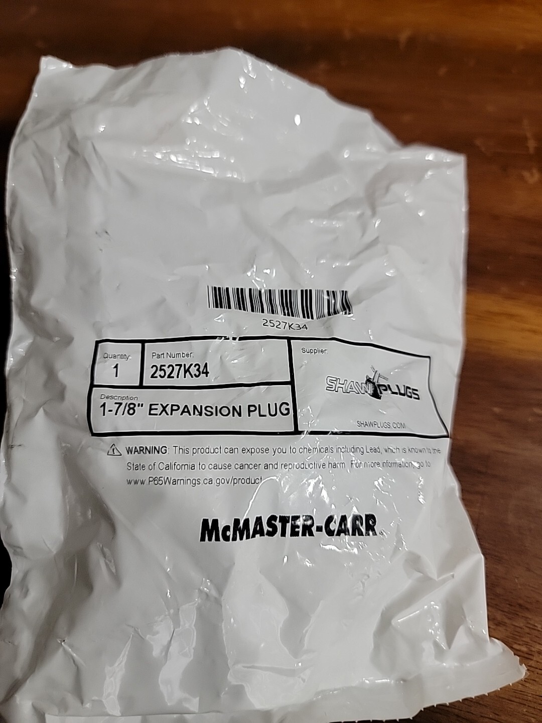 Shaw Plugs 1-7/8" Expansion Plug, 2527K34