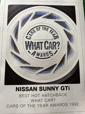 Der Nissan Sunny GTi in What Car Awards Auto Verkaufsprospekt Sammlerstück