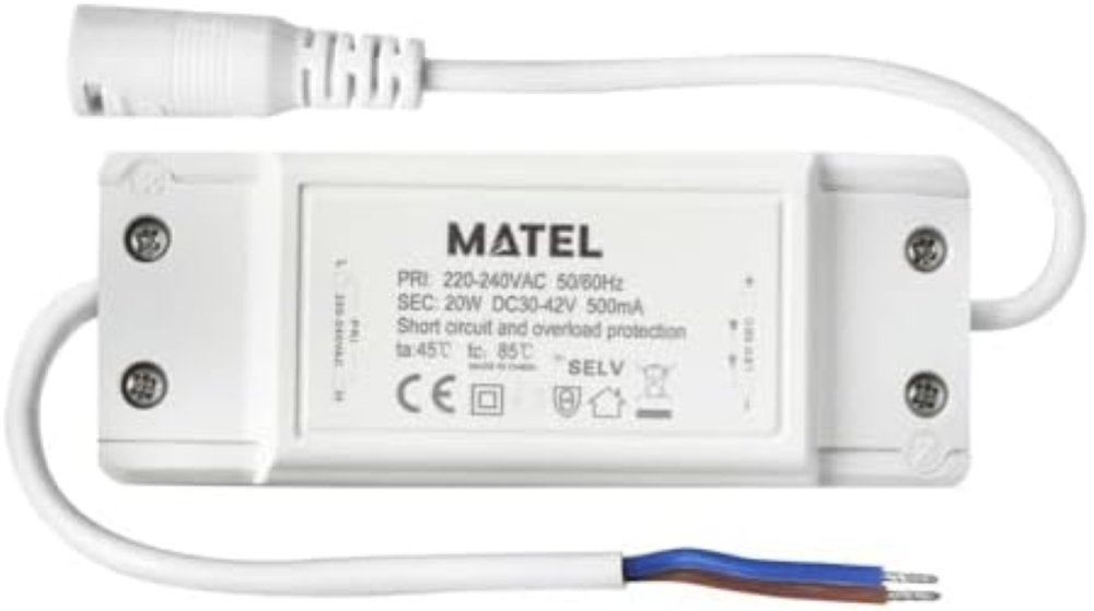 Driver da 20 W, ideale per pannelli LED da 295 x 295 mm. Offre un'illuminazione