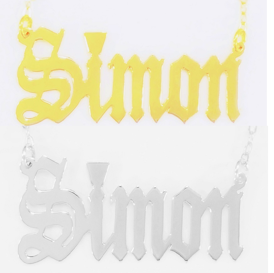 Collar Personalizado Chapado en Oro 18K/Plata Esterlina Nombre Fuente Inglesa Antigua