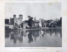 Stampa antica - Piemonte - Torino Villaggio e Castello Medievale -  Italia 1902