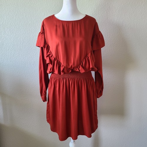 Gianni Bini Western Country Women Dress SZ Small 100% Tencel Lyocell Rust Orange - Picture 2 of 13
