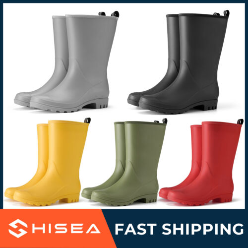 HISEA Women Wide Calf Rain Boots Mid-Calf Mud Chores Garden Work Wellington Boot