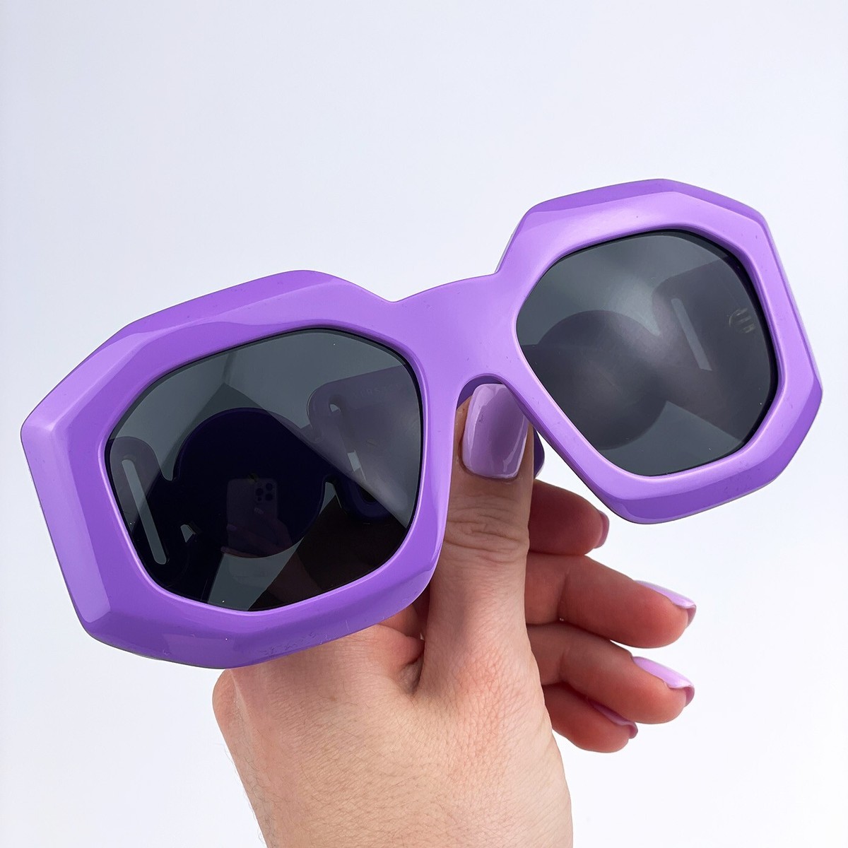 Versace Women Sunglasses Lilac Dark Grey Irregular Oversized  display picture 3