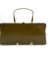 BOBBIE JEROME VTG 1950 Clutch Handbag Leather Brass