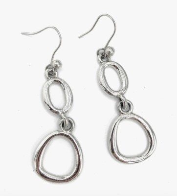 Lia Sophia  Style To Go  Silver Tone Linked Round Circles Drop Dangle Earrings