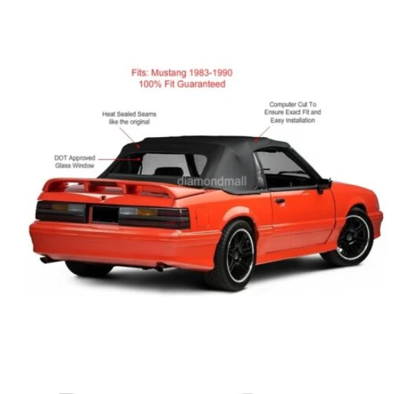 Ford Mustang 1983-90 convertible techo blando con ventana de vidrio aprobada por el DOT, negro Foto 3 de 3